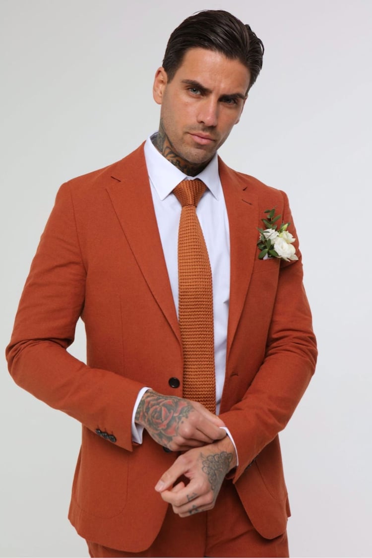 Harry Brown Orange Decorate Cotton Linen Blend Tailored Fit Blazer - Image 1 of 18