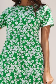 Threadbare Green Floral 100% Cotton Smock Style Midi Dress - Image 4 of 4