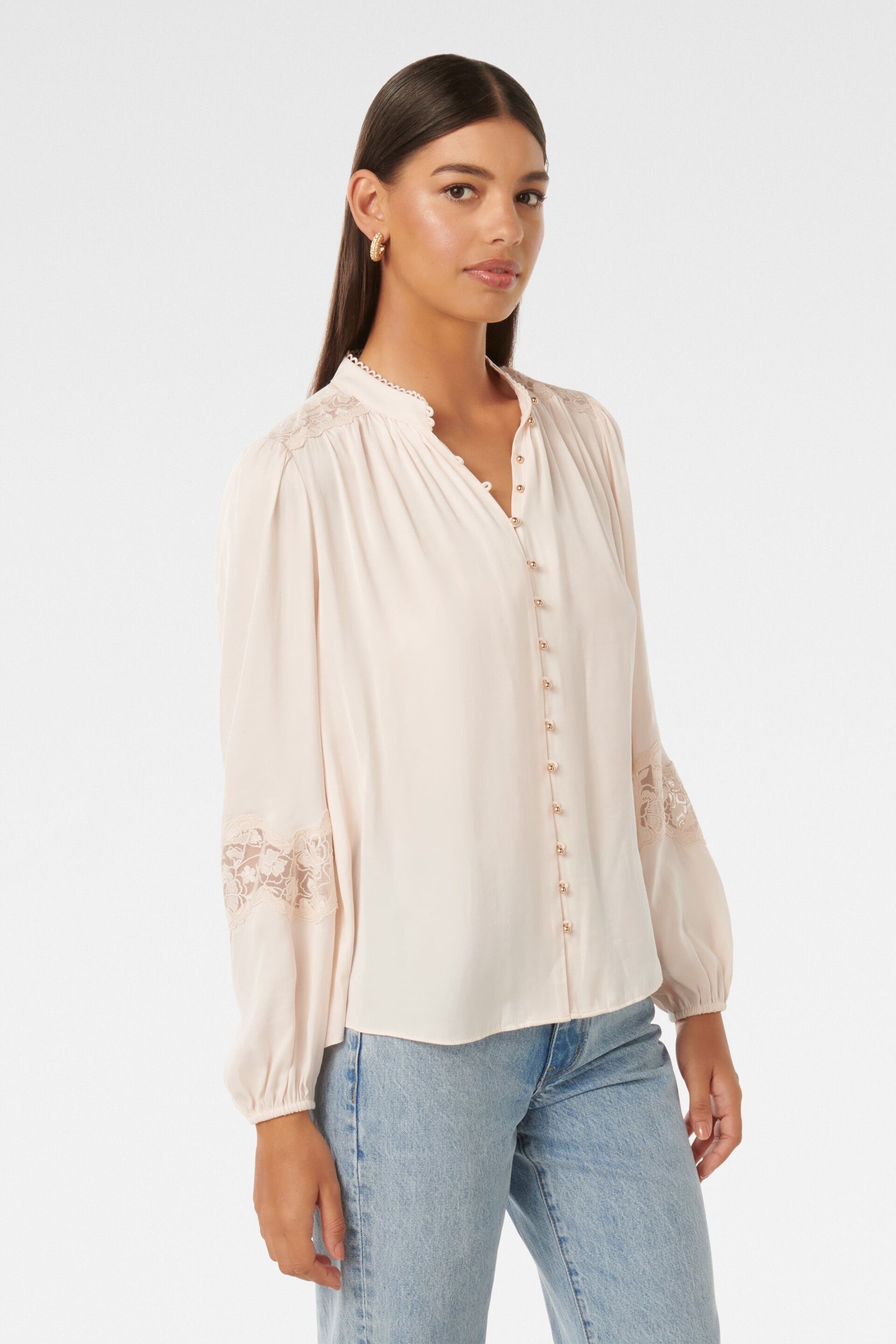 Forever New Cream Annalise Lace Sleeves Blouse - Image 3 of 5