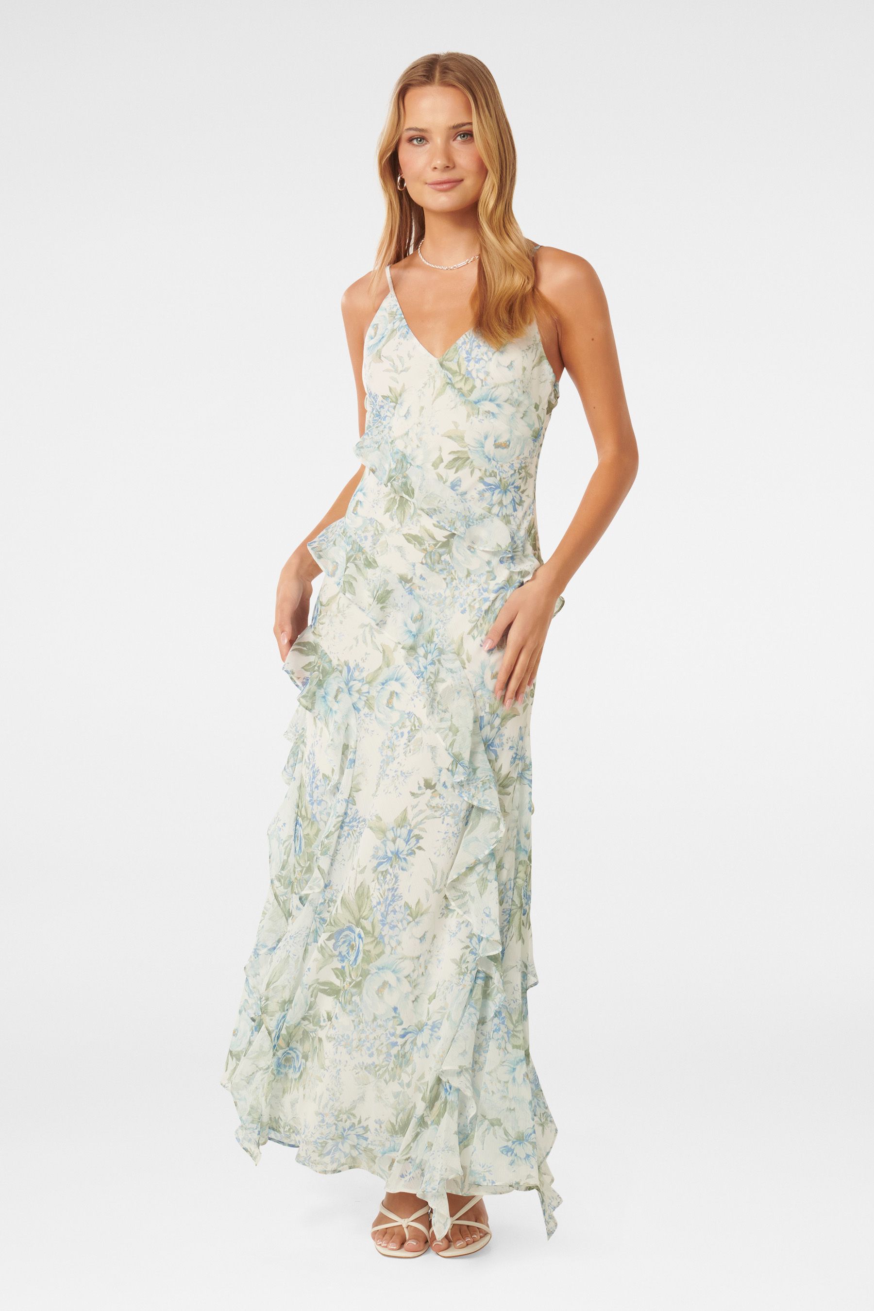Buy Forever New White Poppy Ruffle Gown from Next Luxembourg