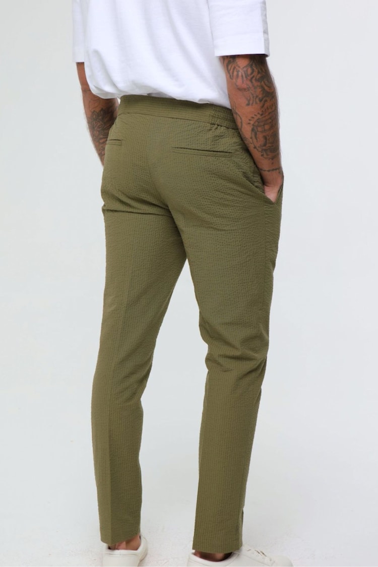 Harry Brown Green Deakin Cotton Linen Seersucker Tailored Fit Trousers - Image 2 of 5