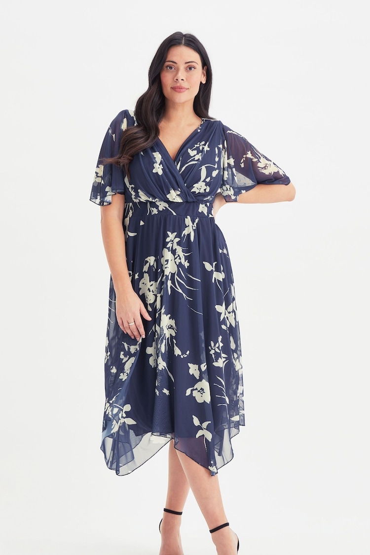 Scarlett & Jo Navy Blue & Cream Julie Hanky Hem Dress - Image 2 of 5