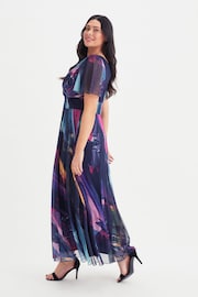 Scarlett & Jo Navy Blue & Purple Multi Brush Stroke Isabelle Angel Sleeve Maxi Dress - Image 4 of 5