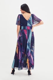 Scarlett & Jo Navy Blue & Purple Multi Brush Stroke Isabelle Angel Sleeve Maxi Dress - Image 5 of 5