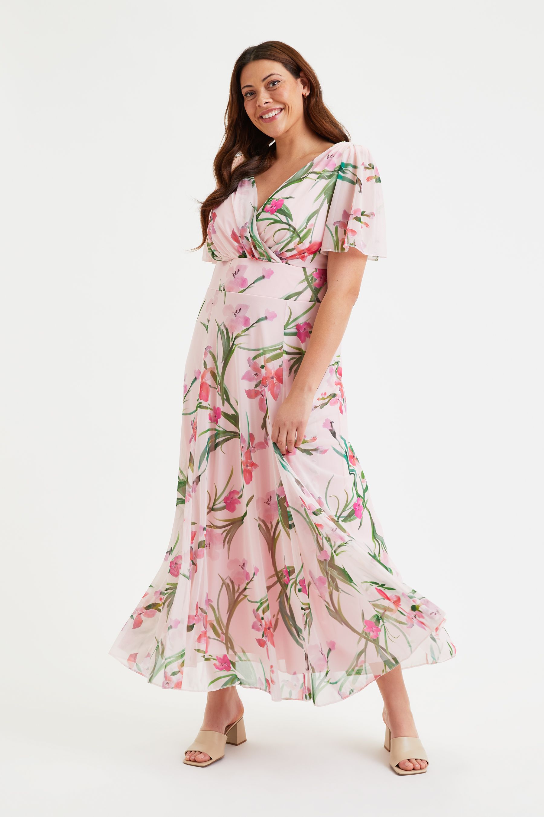Buy Scarlett Jo Pink Isabelle Angel Sleeve Maxi Dress from Next Luxembourg