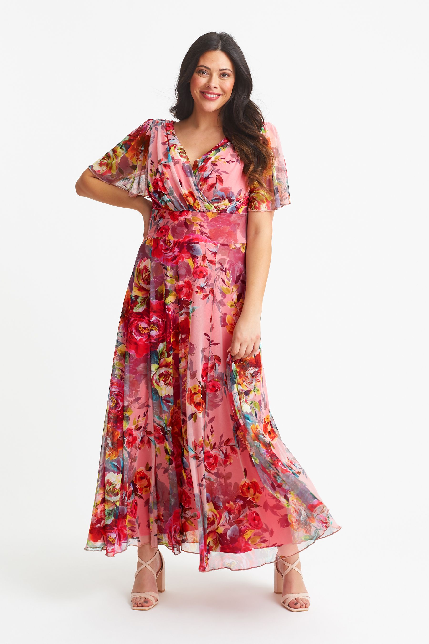 Scarlett Jo Pink Isabelle Angel Sleeve Maxi Dress