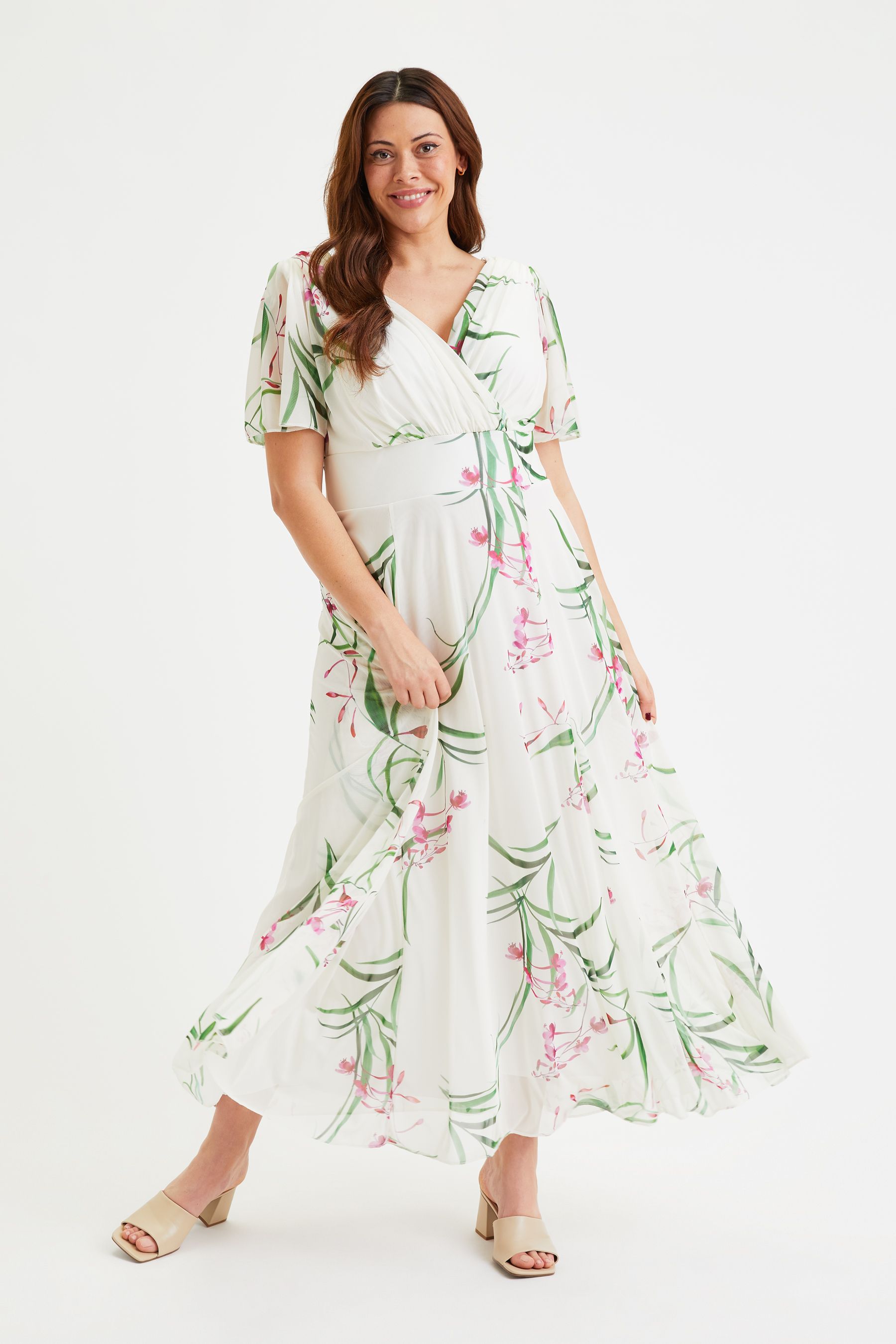 Scarlett Jo Natural Isabelle Angel Sleeve Maxi Dress 18 Womens