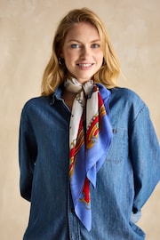 Joules Middleton Blue/Neutral Square Viscose Scarf - Image 2 of 3