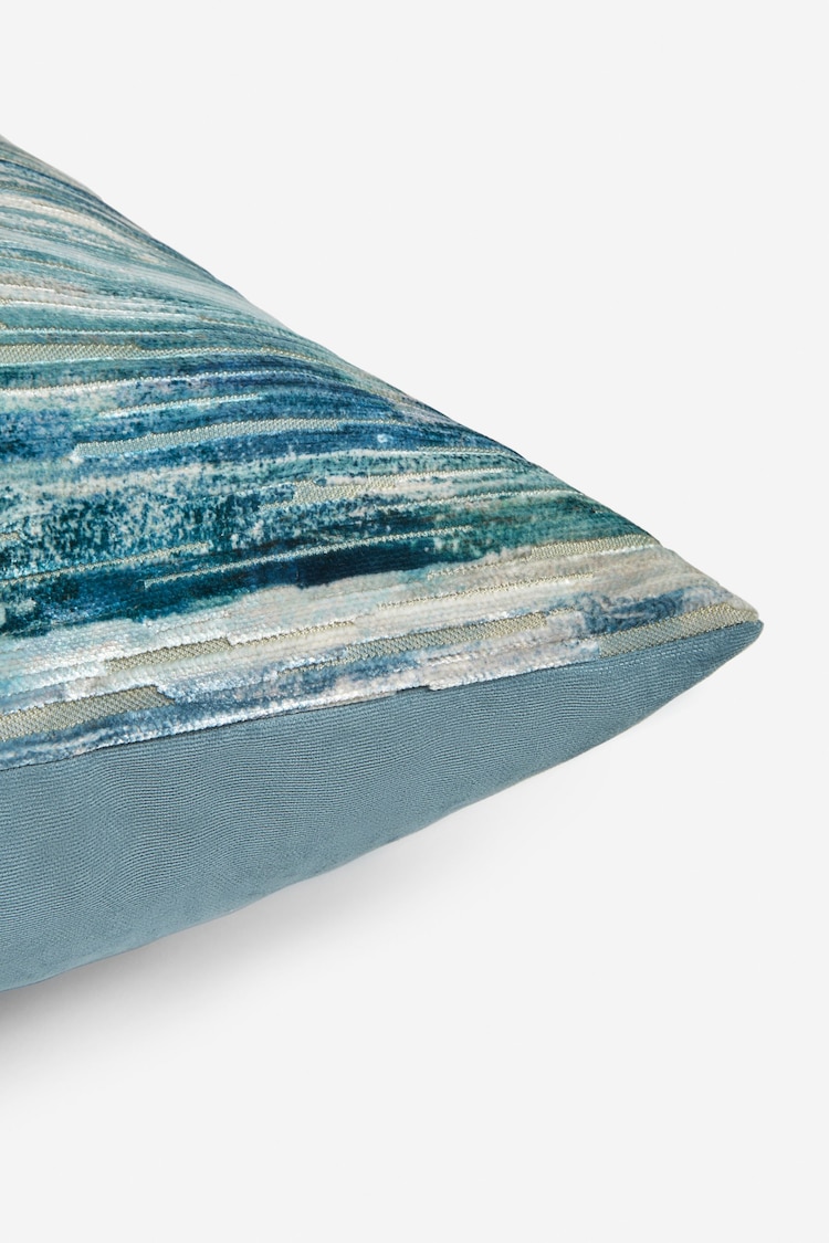 Blue 59 x 59cm Haze Velvet Stripe Cushion - Image 5 of 5