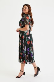 Scarlett & Jo Black & Pink Multi Floral Victoria Angel Sleeve Mesh Midi Dress - Image 4 of 5