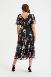 Scarlett & Jo Black & Pink Multi Floral Victoria Angel Sleeve Mesh Midi Dress - Image 5 of 5