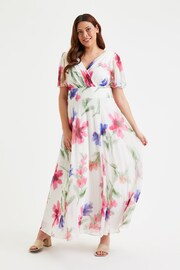 Scarlett & Jo Pink & Purple Floral Isabelle Angel Sleeve Maxi Dress - Image 1 of 4