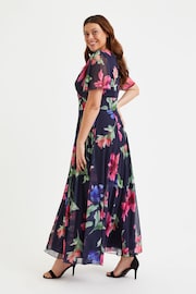 Scarlett & Jo Navy Blue & Pink Floral Isabelle Angel Sleeve Maxi Dress - Image 4 of 5