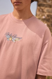 Pink EDIT Heavyweight Relaxed Floral Embroidery Graphic T-Shirt - Image 4 of 4