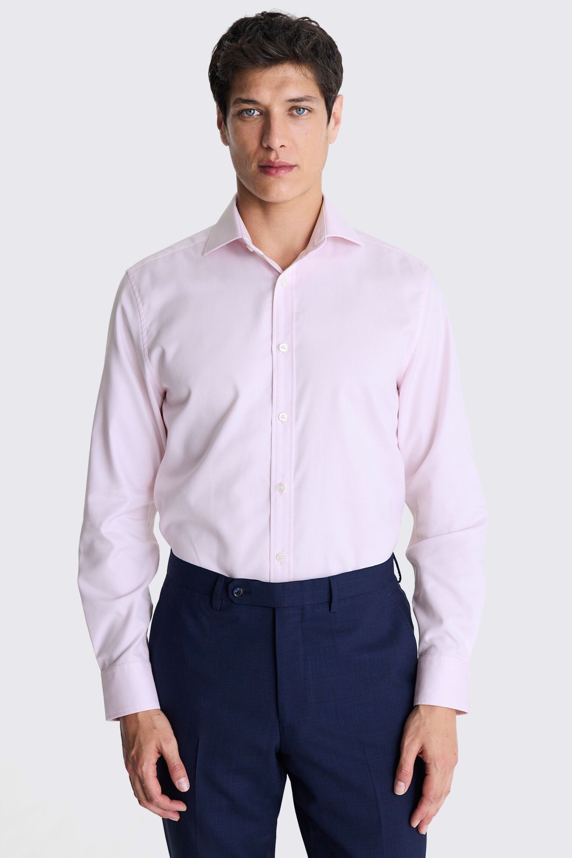MOSS Light Pink Tailored Dobby Stretch Shirt - Image 1 of 3