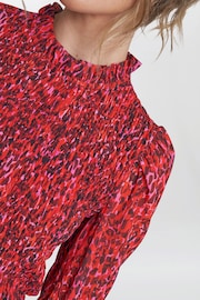 Gina Bacconi Red Thea Sheered Long Sleeve Dress - Image 4 of 6