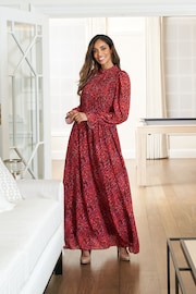 Gina Bacconi Red Thea Sheered Long Sleeve Dress - Image 5 of 6