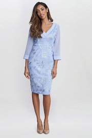 Gina Bacconi Blue Daisy Crepe Dress With Embroidery - Image 3 of 6