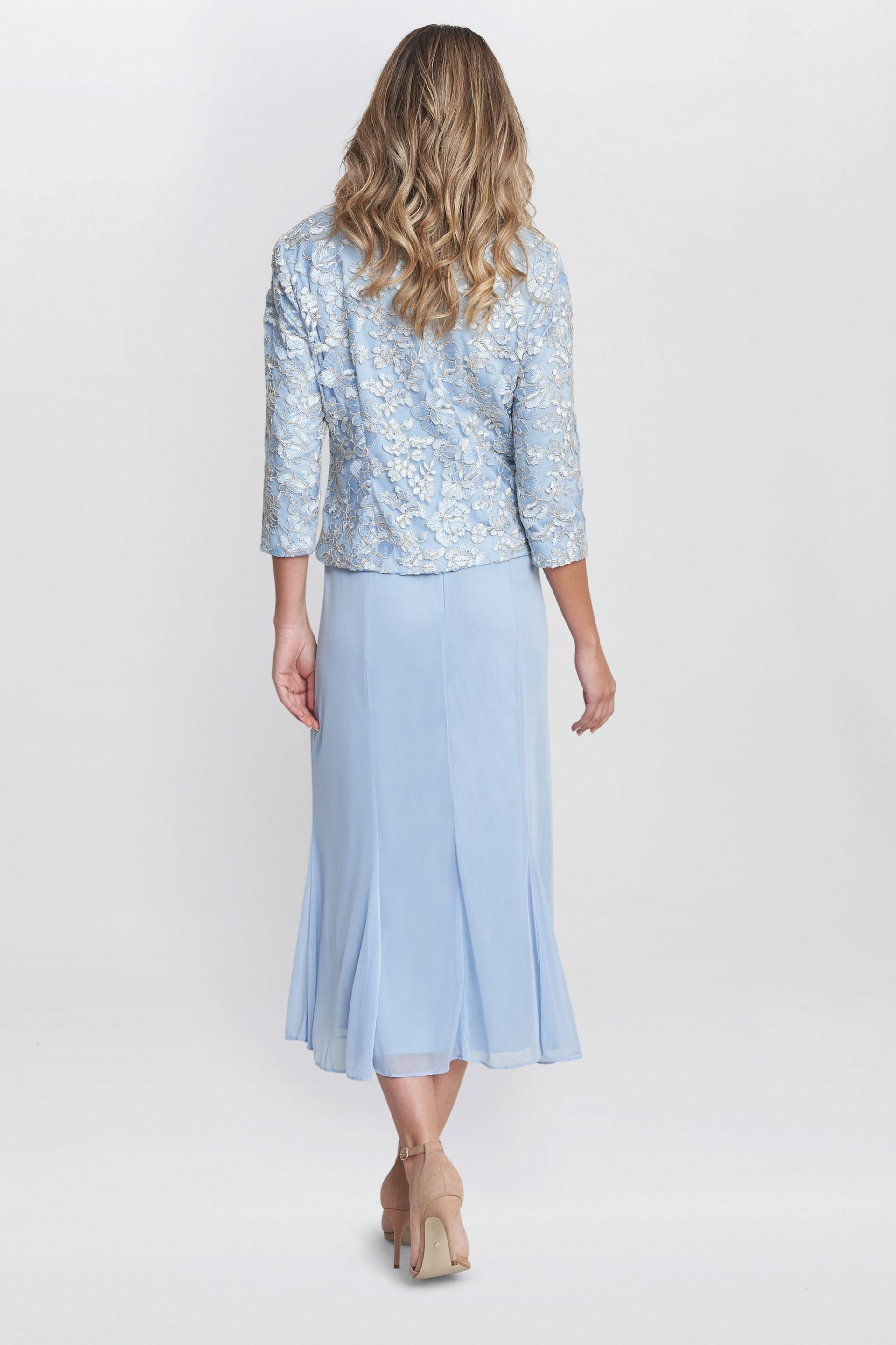 Gina Bacconi Blue Joyce Midi Dress With Embroidered Lace - Image 2 of 6