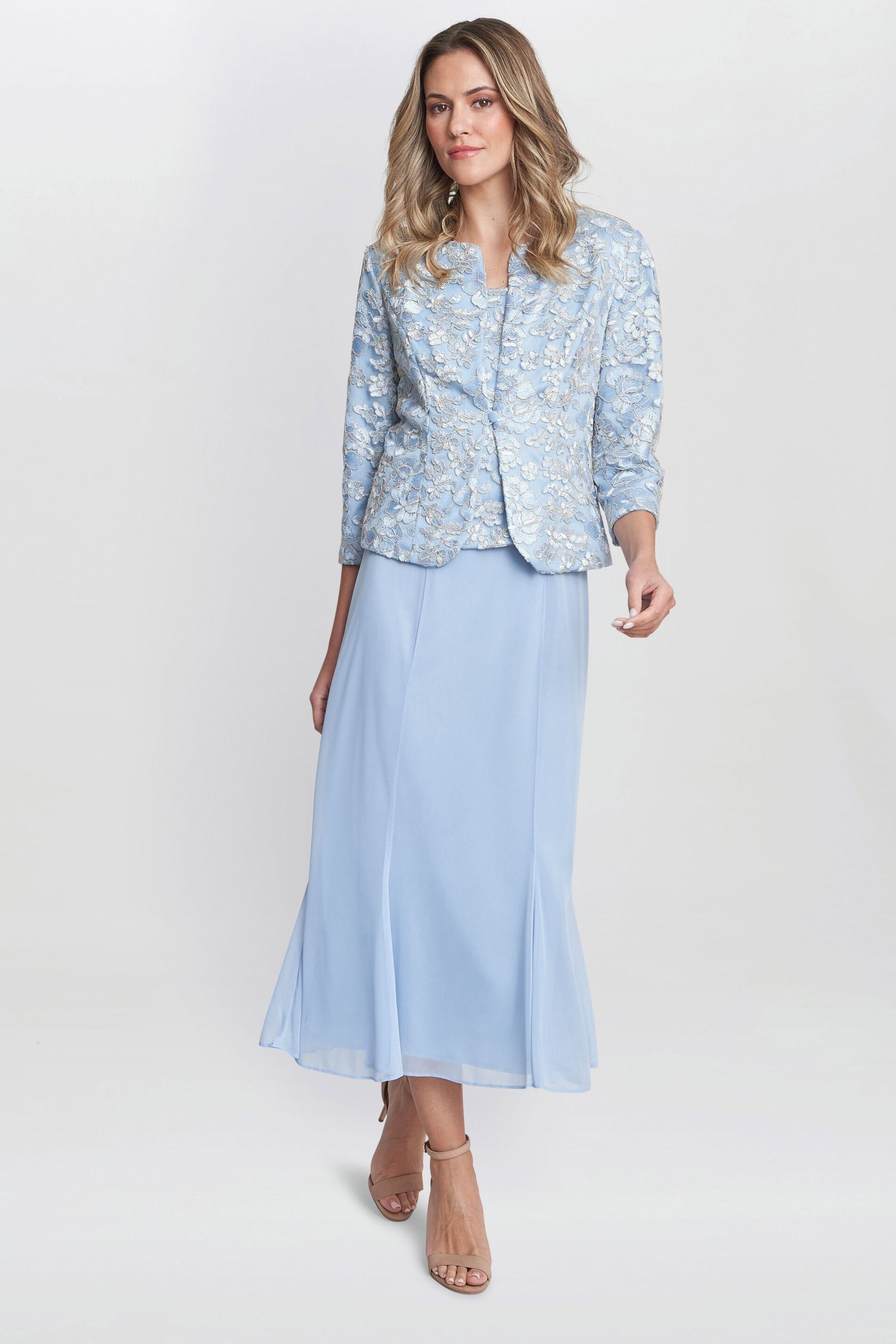 Gina Bacconi Blue Joyce Midi Dress With Embroidered Lace - Image 3 of 6