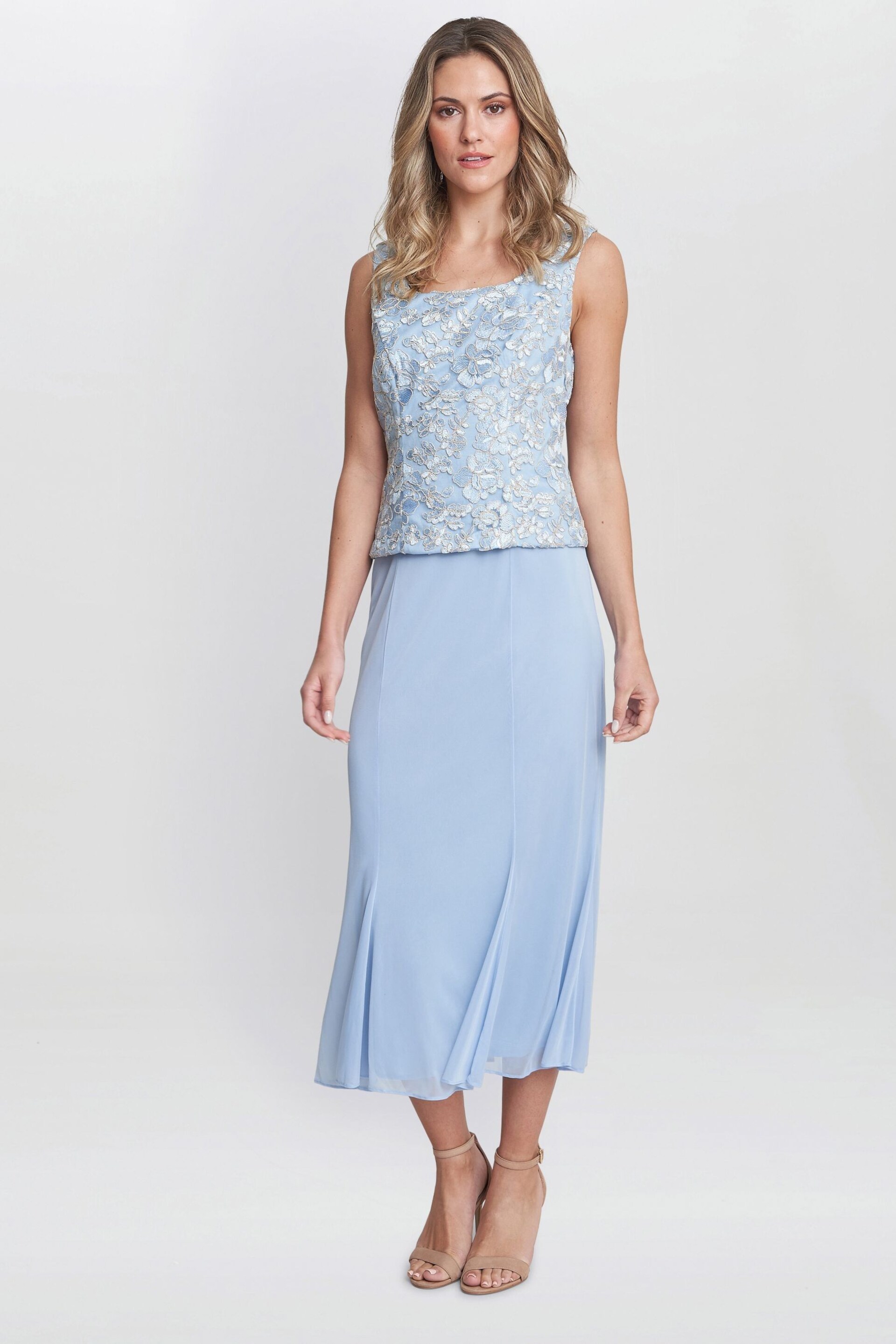 Gina Bacconi Blue Joyce Midi Dress With Embroidered Lace - Image 4 of 6