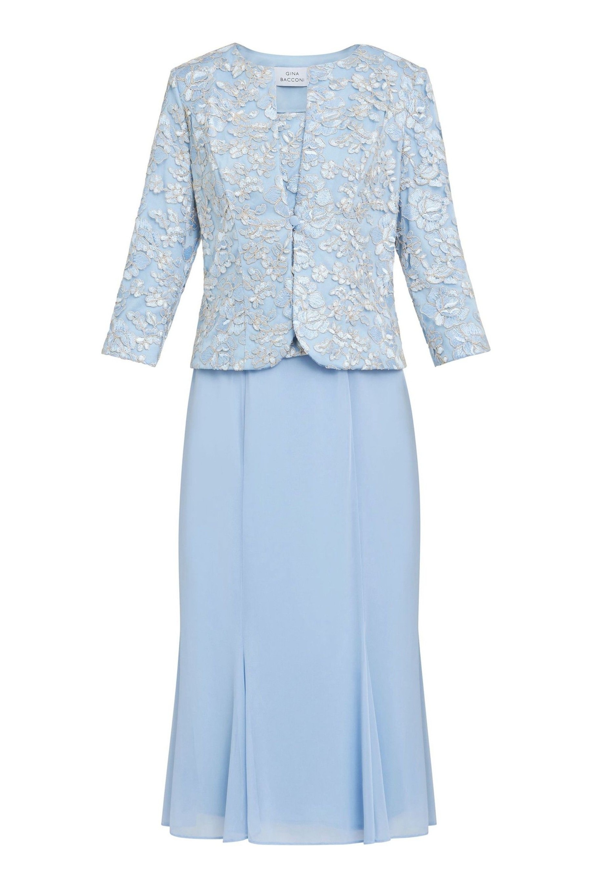 Gina Bacconi Blue Joyce Midi Dress With Embroidered Lace - Image 6 of 6