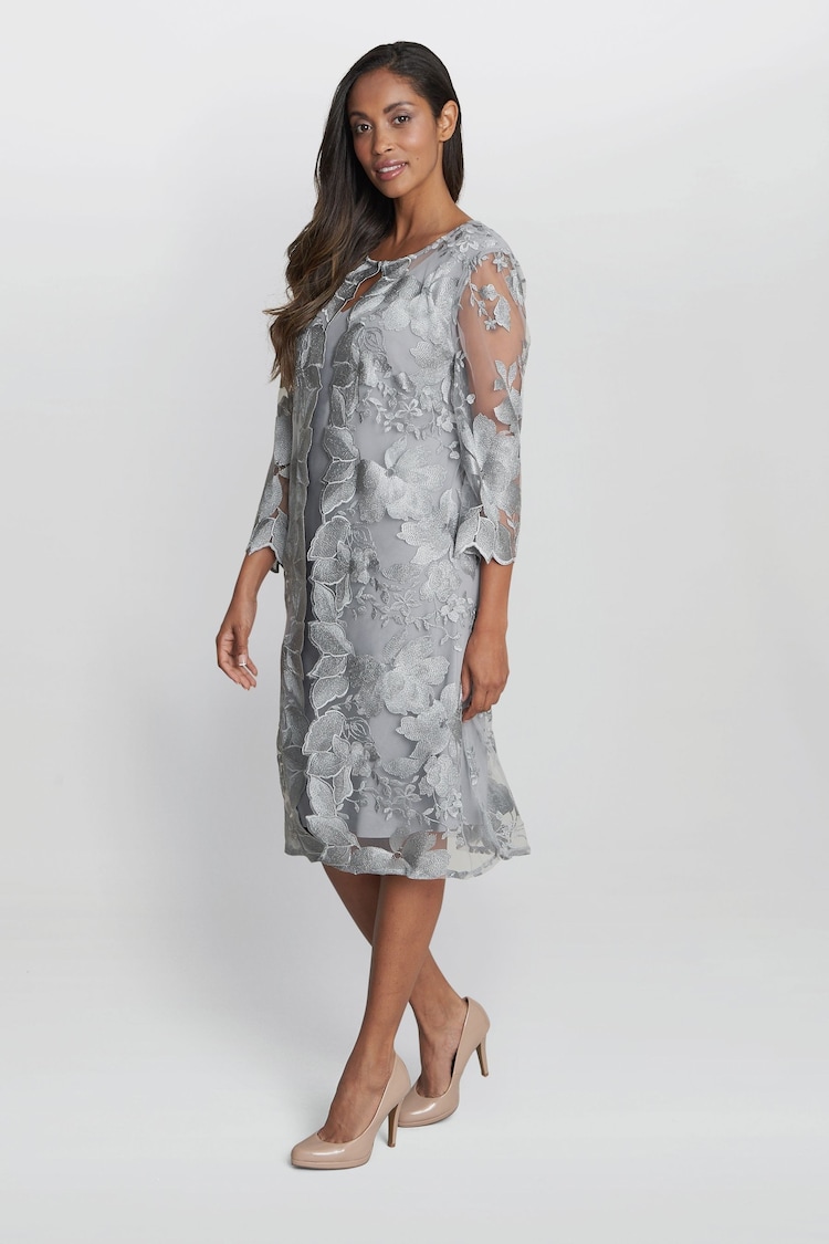 Gina Bacconi Grey Leila Petite Lace Mock Jacket Dress - Image 1 of 4