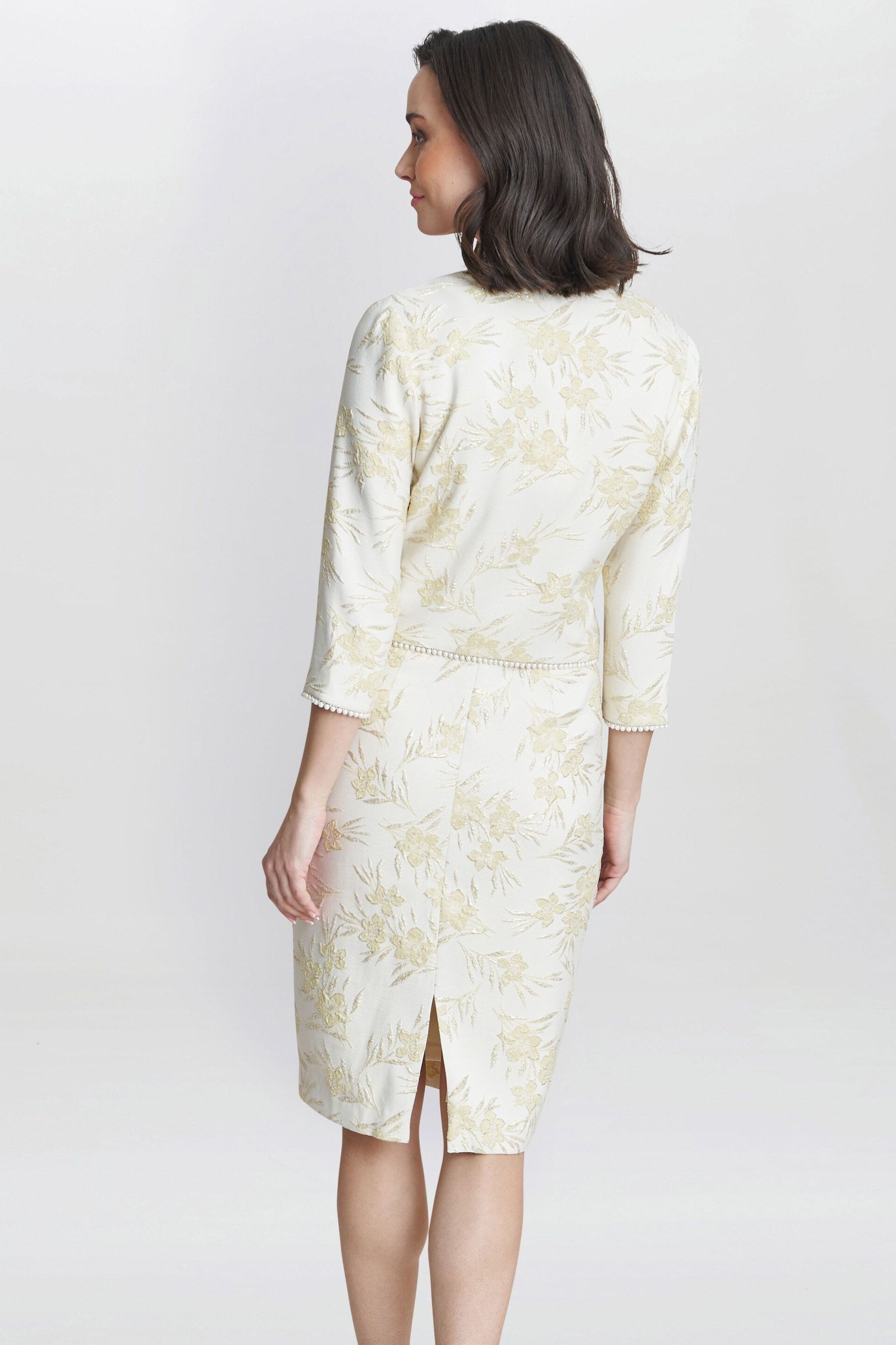 Gina Bacconi Yellow Lindsay Dress And Jacket With Pearl Trim - Image 2 of 6