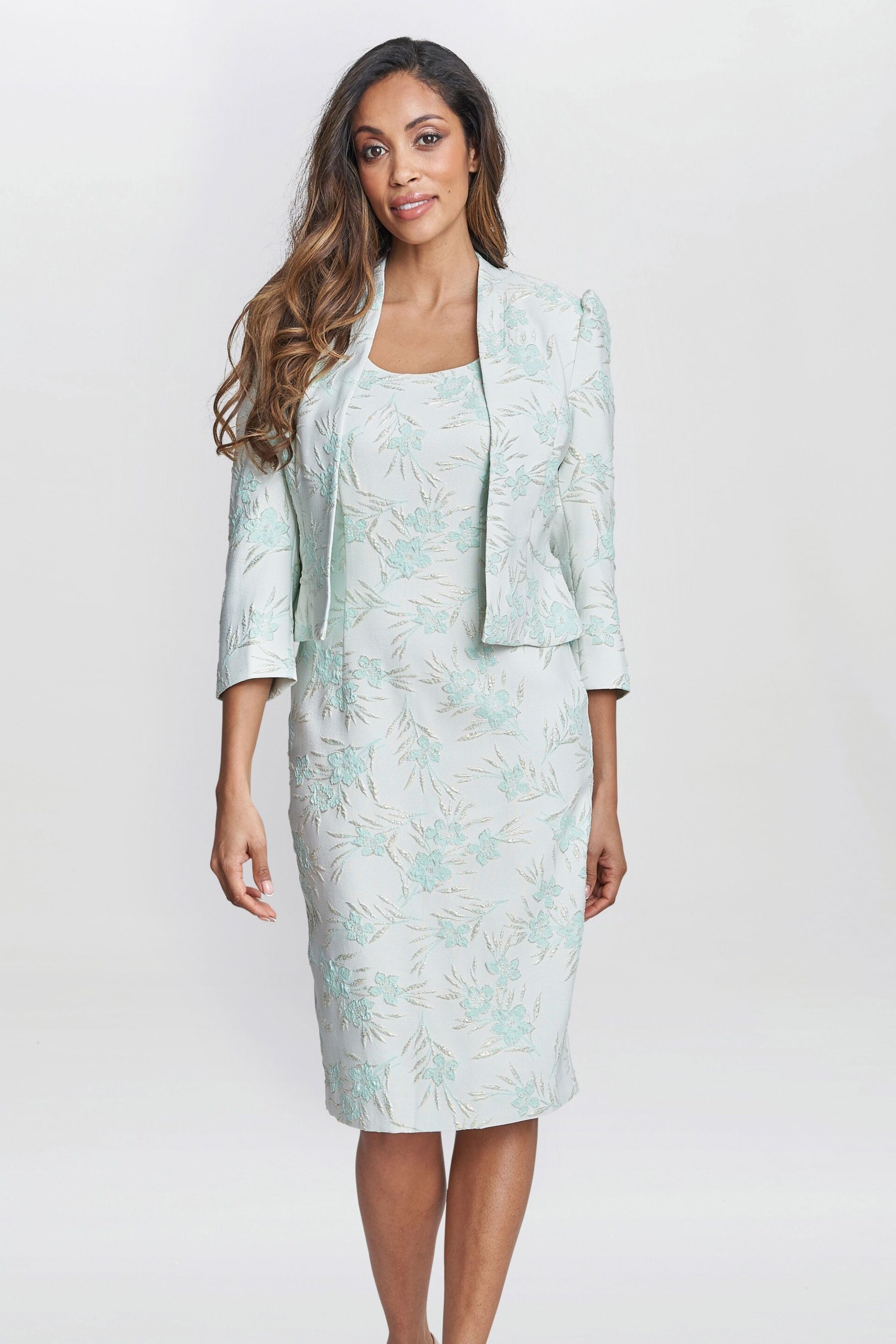 Gina Bacconi Blue Eva Floral Jacquard Dress - Image 1 of 6