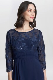 Gina Bacconi Thandie Petite Blue Embroidered Bodice Dress With Pleated Waist - Image 3 of 5