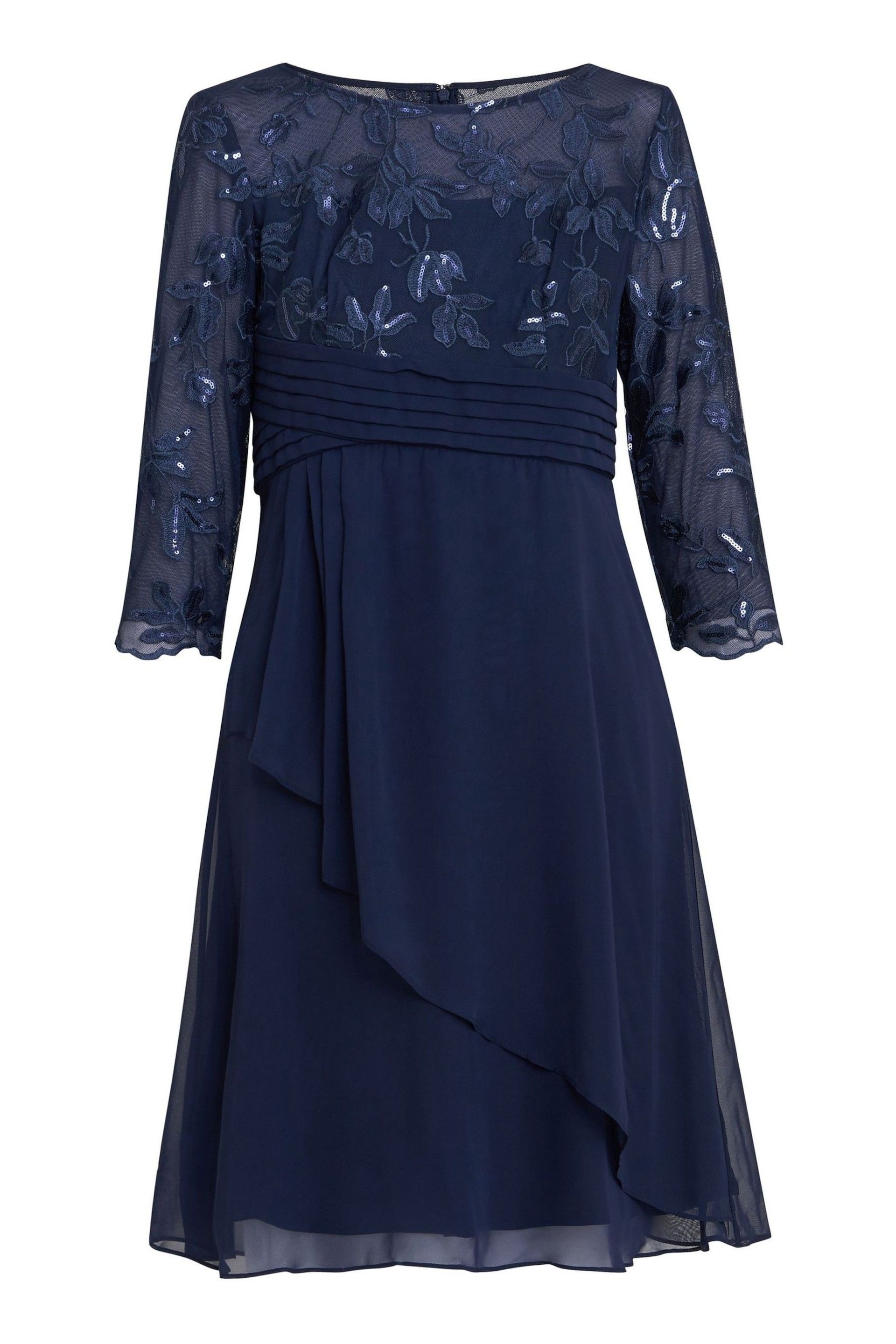 Gina Bacconi Thandie Petite Blue Embroidered Bodice Dress With Pleated Waist - Image 5 of 5
