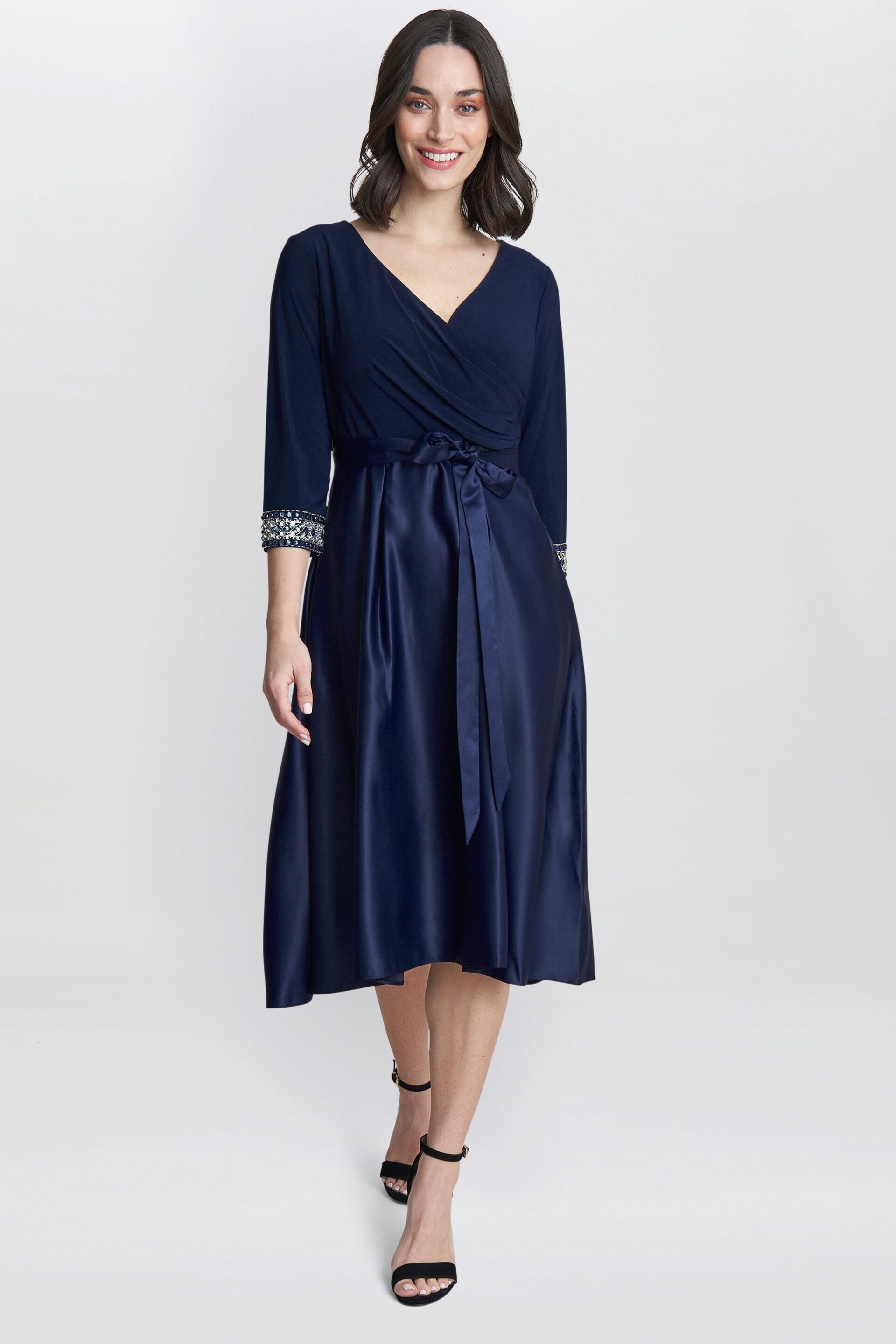 Gina Bacconi Blue Doris Petite Midi High Low Dress With Tie Belt - Image 1 of 5