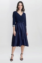 Gina Bacconi Blue Doris Petite Midi High Low Dress With Tie Belt - Image 3 of 5