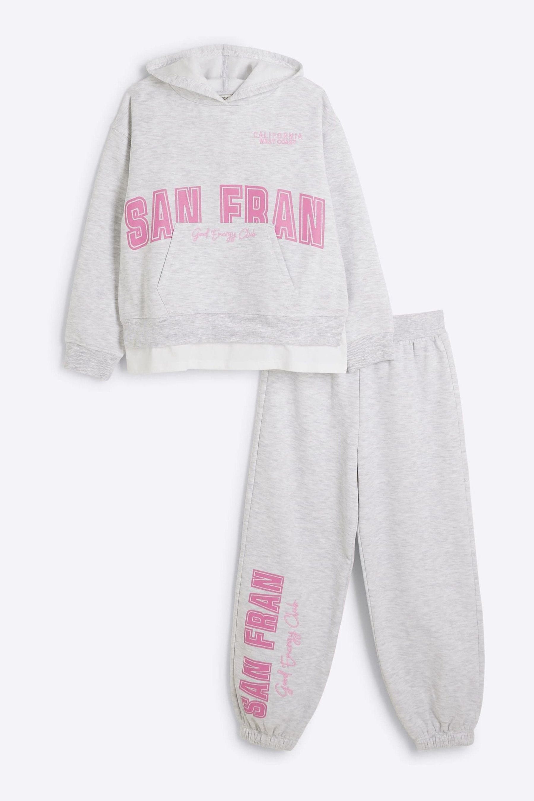 Buy River Island Grey Girls Lounge 100 Cotton Hoodie and Joggers Set from Next United Arab Emirates
