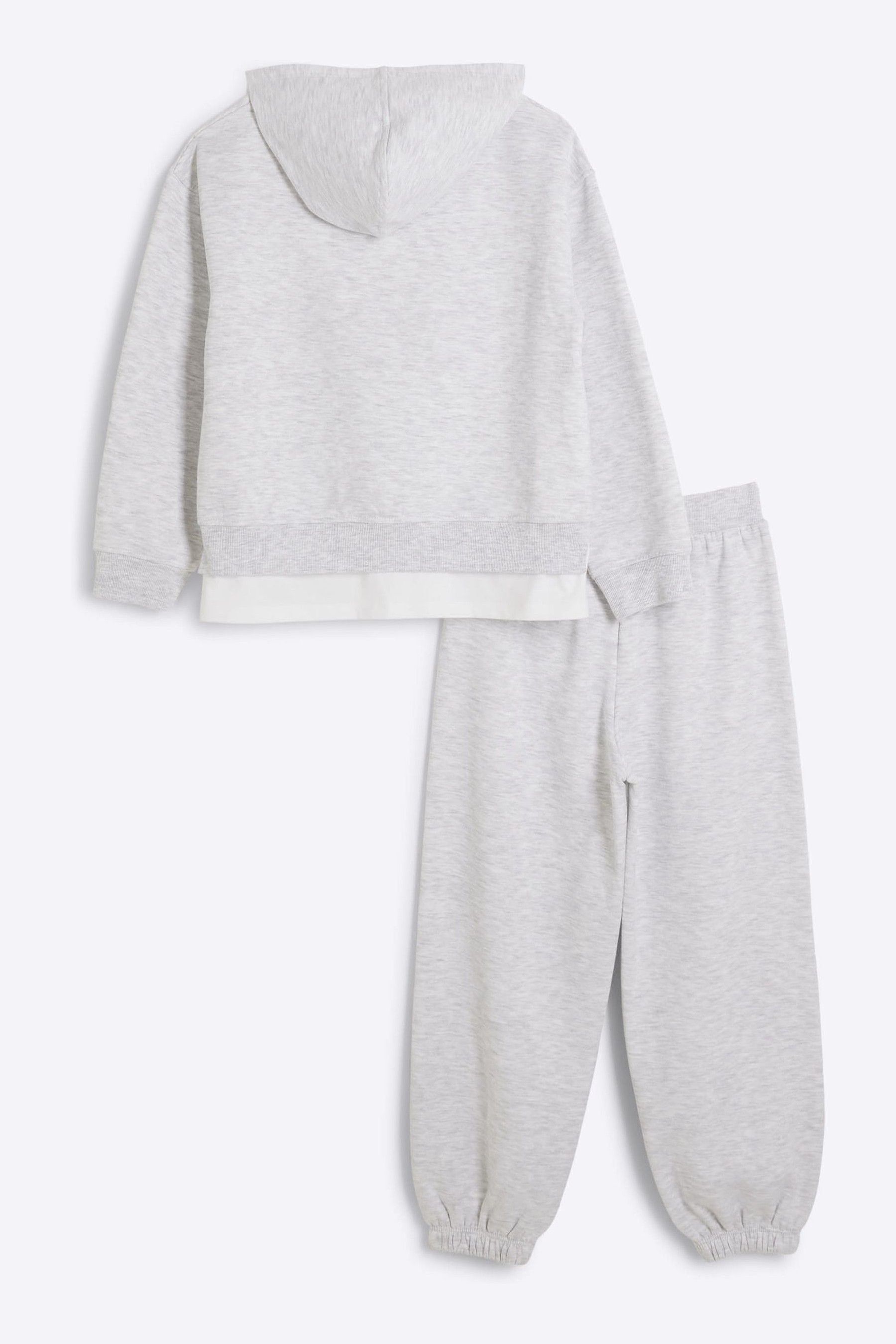 River Island Grey Girls Lounge 100 Cotton Hoodie and Joggers Set