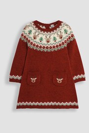 JoJo Maman Bébé Red Reindeer Fair Isle Knitted Dress - Image 1 of 3