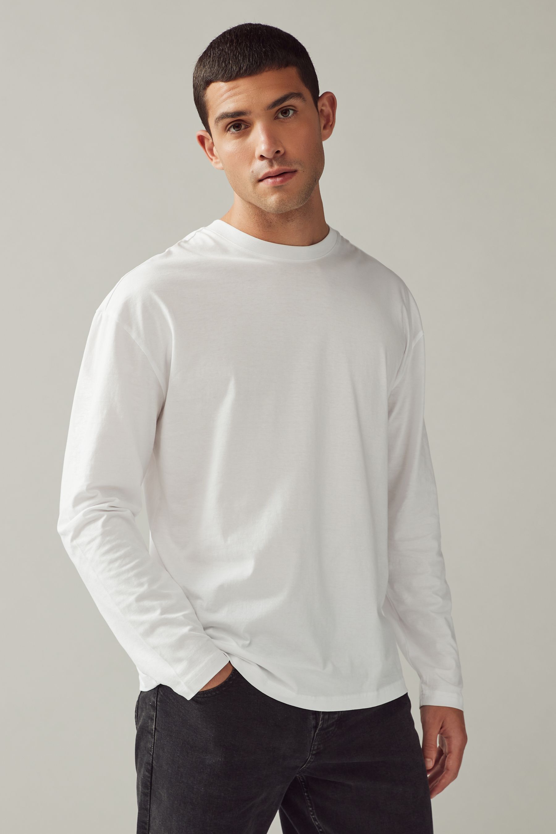Buy White Relaxed Fit Long Sleeve Crew Neck T Shirt from Next Germany