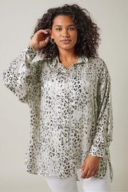 Evans Cream Animal Print Metallic Stripe Blouse - Image 1 of 5