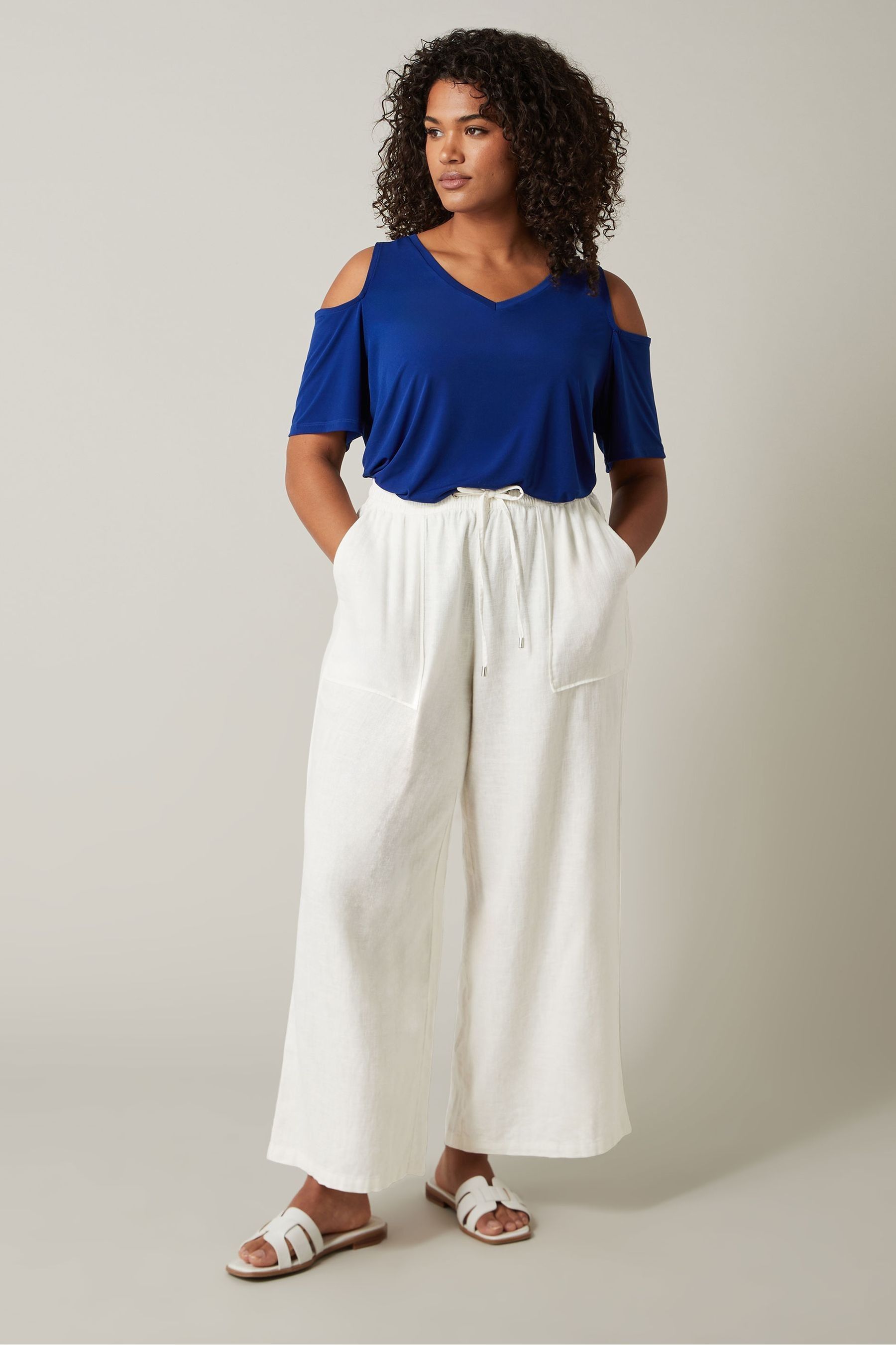 Buy Evans Curve White Linen Wide Leg Trousers from Next Gibraltar