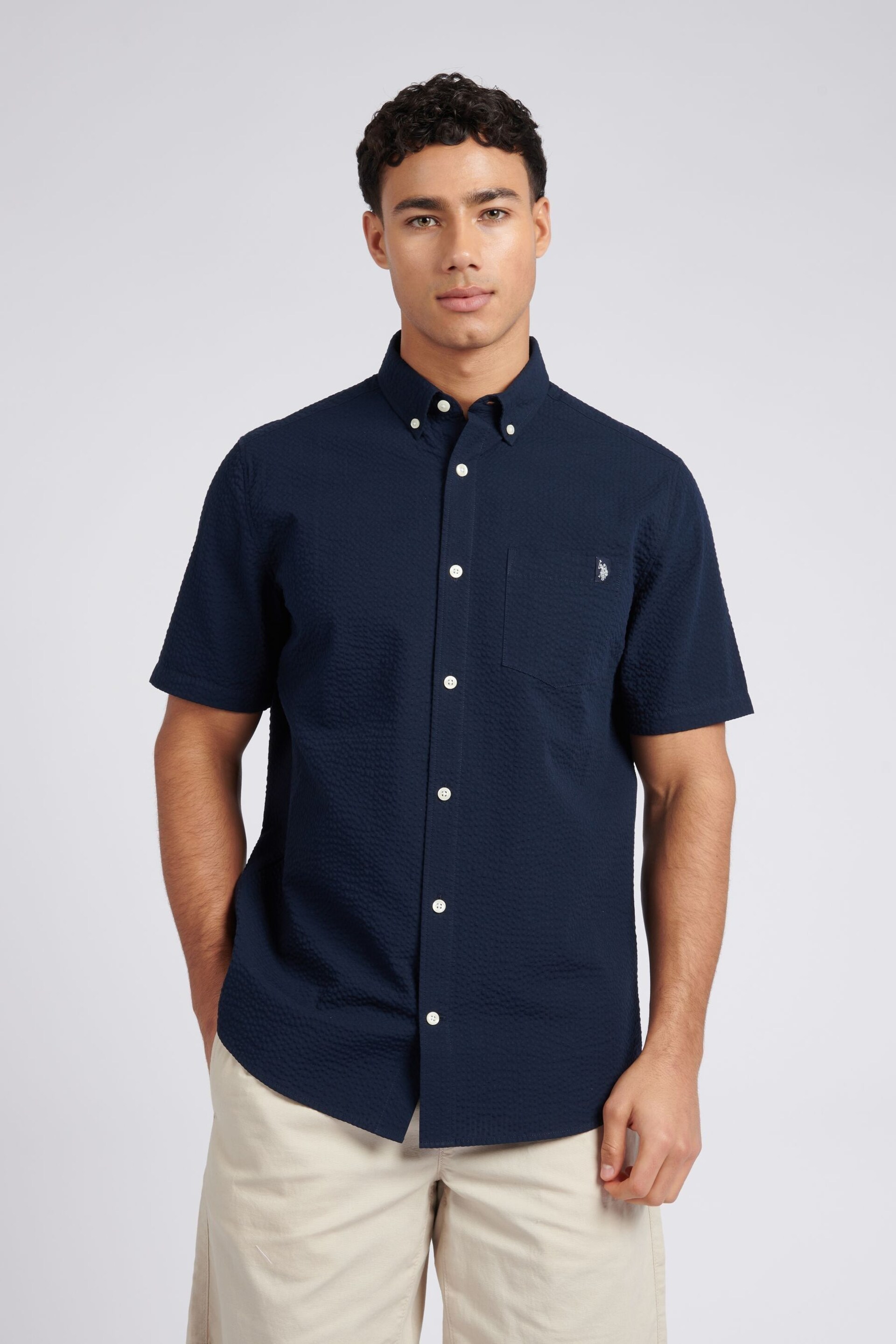 U.S. Polo Assn. Mens Seersucker Short Sleeve Shirt - Image 1 of 8