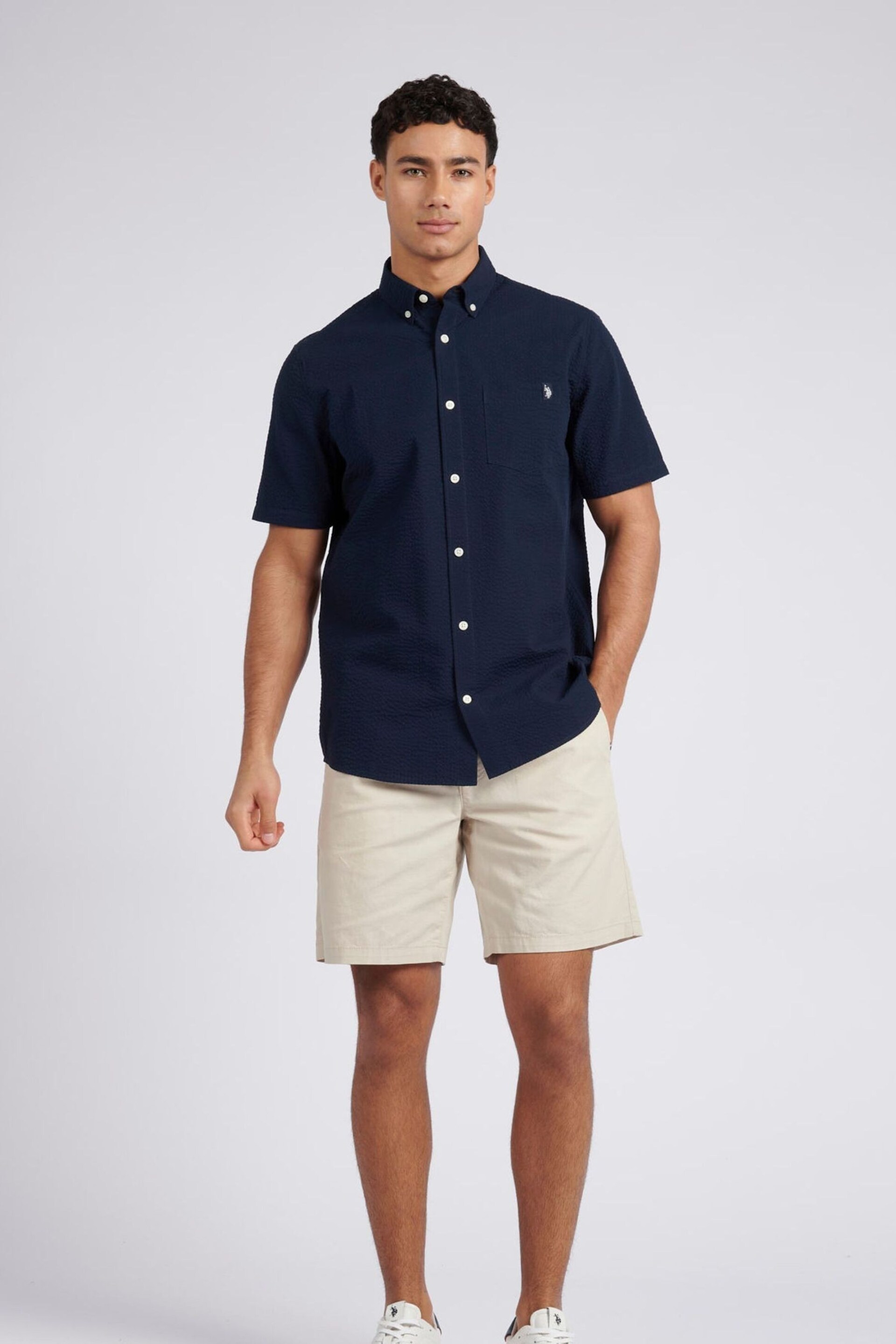 U.S. Polo Assn. Mens Seersucker Short Sleeve Shirt - Image 4 of 8