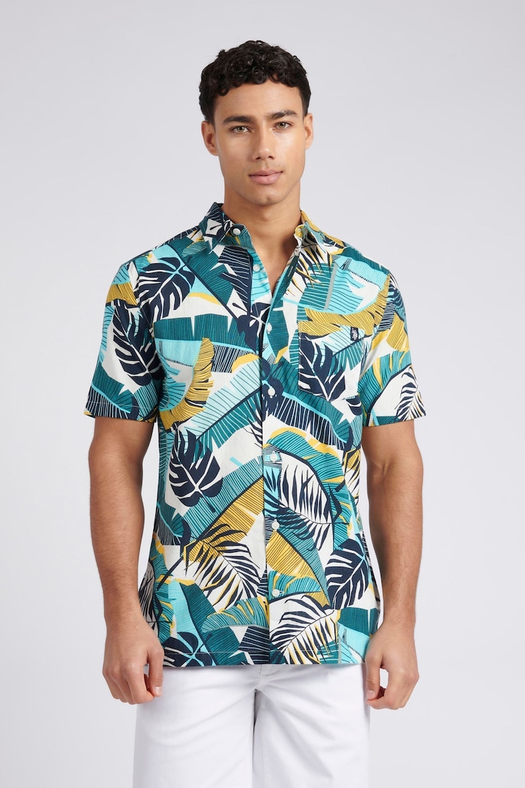 U.S. Polo Assn. Multi Mens Palm Print Short Sleeve Shirt - Image 1 of 8