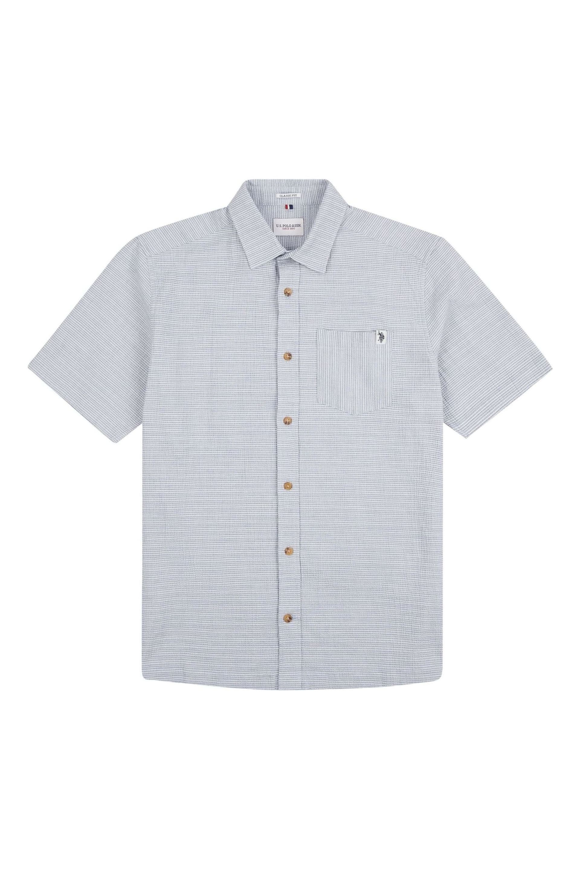 U.S. Polo Assn. Mens Blue Seersucker Stripe Short Sleeve Shirt - Image 5 of 9