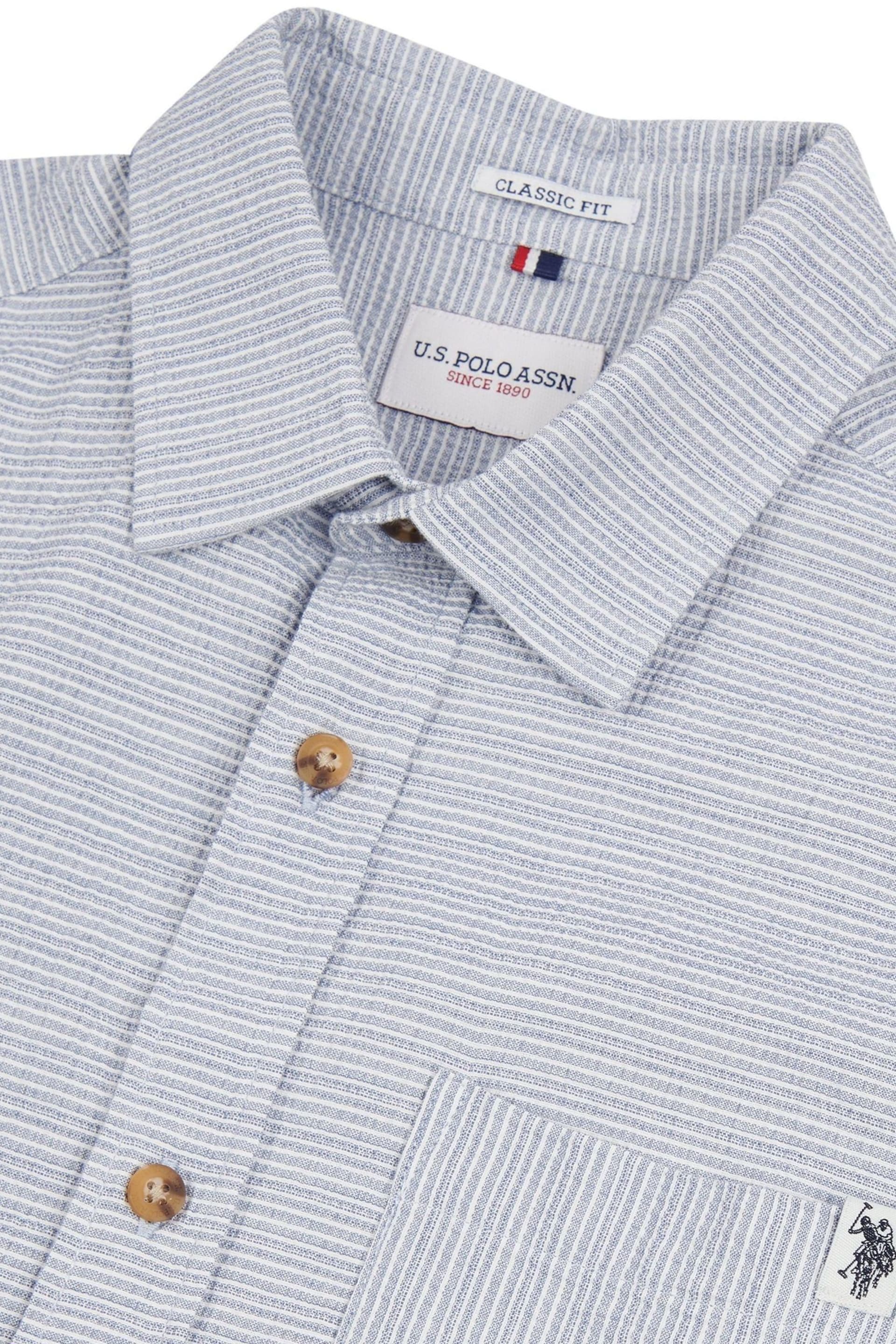 U.S. Polo Assn. Mens Blue Seersucker Stripe Short Sleeve Shirt - Image 7 of 9