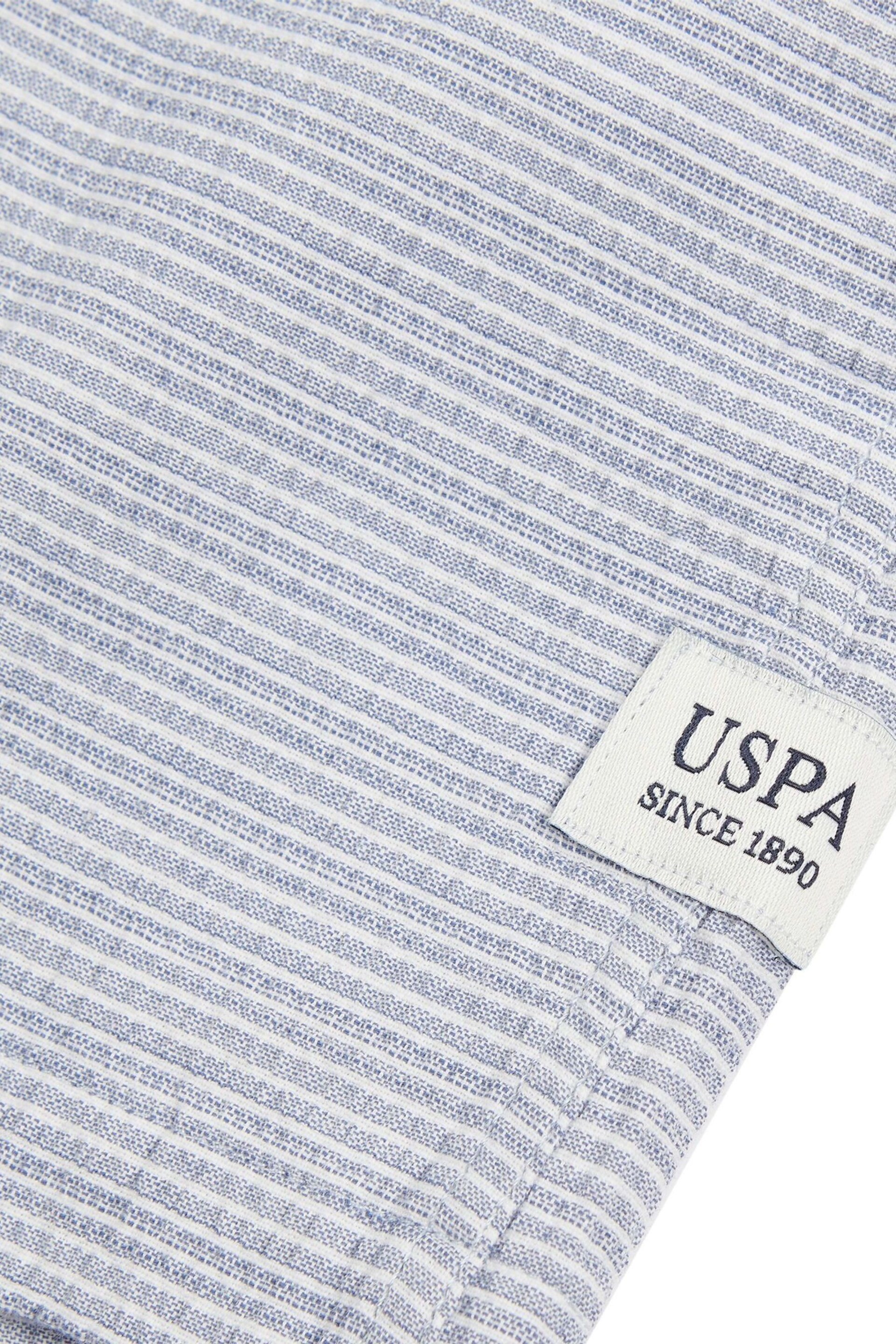 U.S. Polo Assn. Mens Blue Seersucker Stripe Short Sleeve Shirt - Image 8 of 9