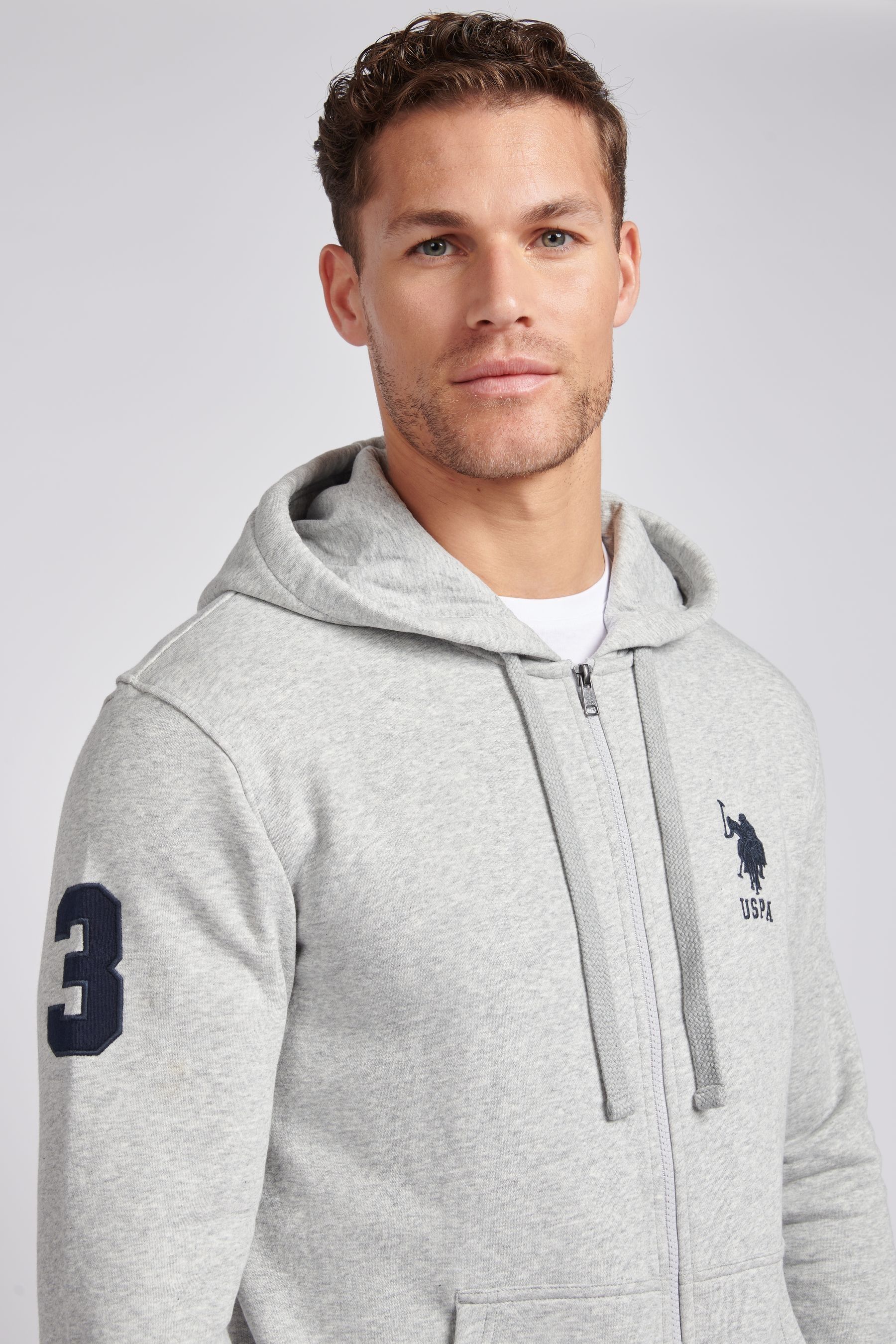 Buy U.S. Polo Assn. Grey Mens Classic Fit Player 3 Zip Up Hoodie from Next Luxembourg