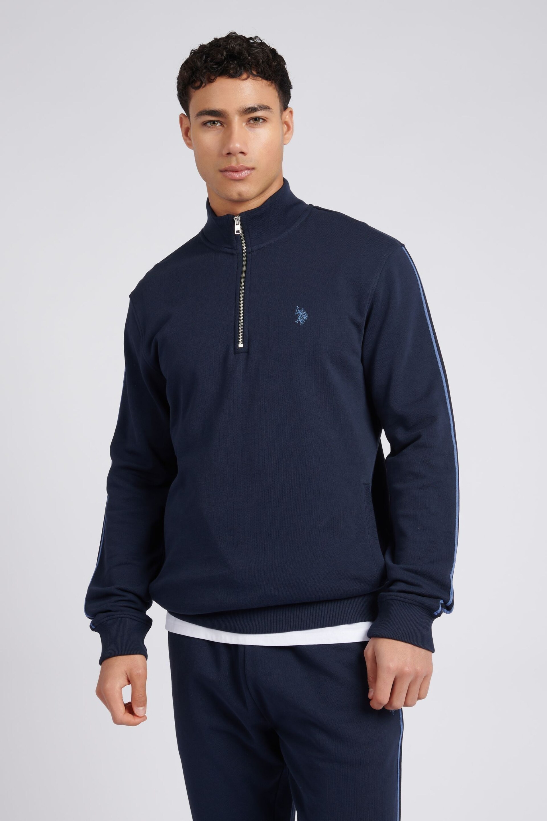 U.S. Polo Assn. Mens Blue Classic Fit Taped 1/4 Zip Sweatshirt - Image 1 of 8
