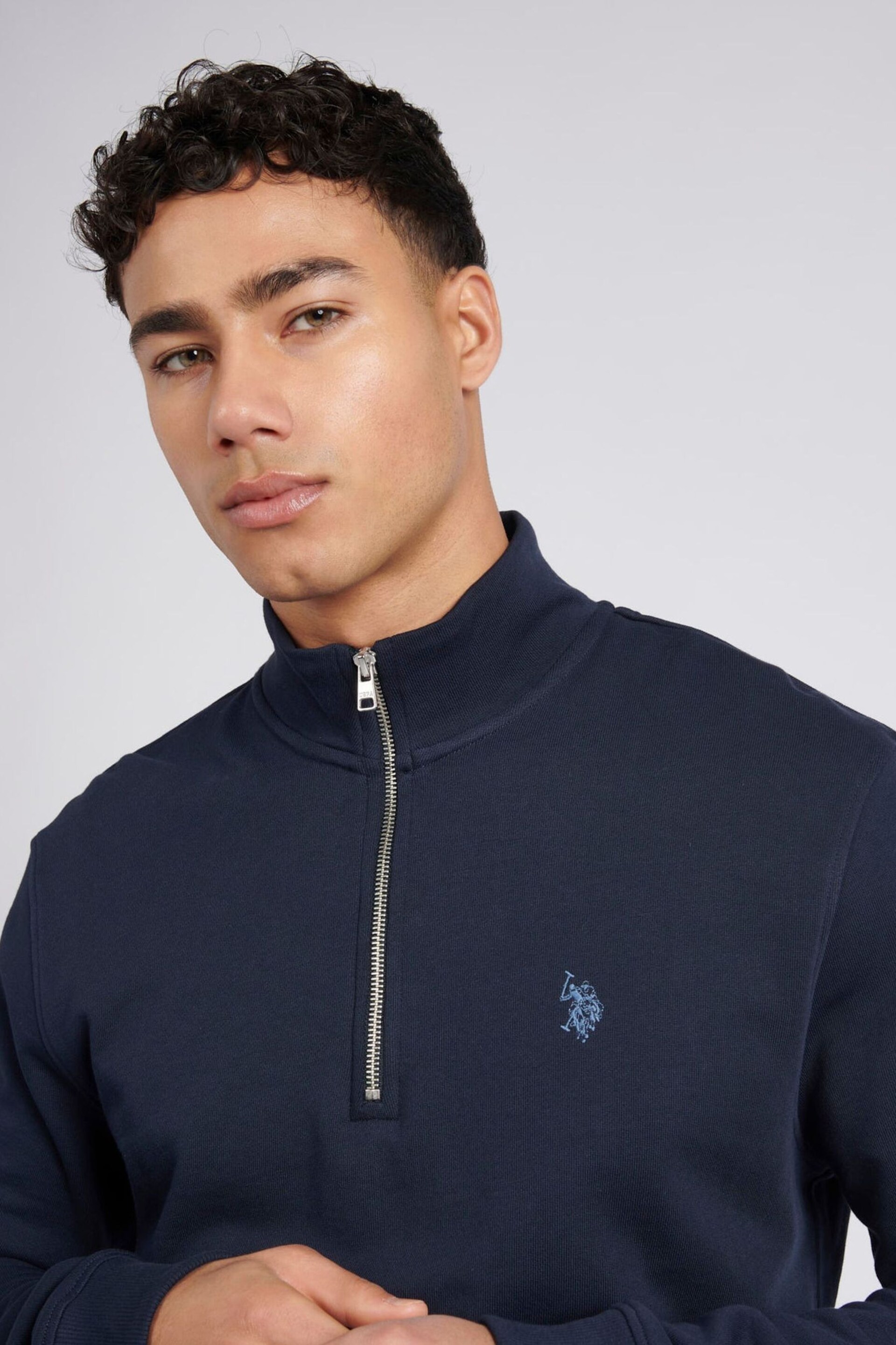 U.S. Polo Assn. Mens Blue Classic Fit Taped 1/4 Zip Sweatshirt - Image 3 of 8