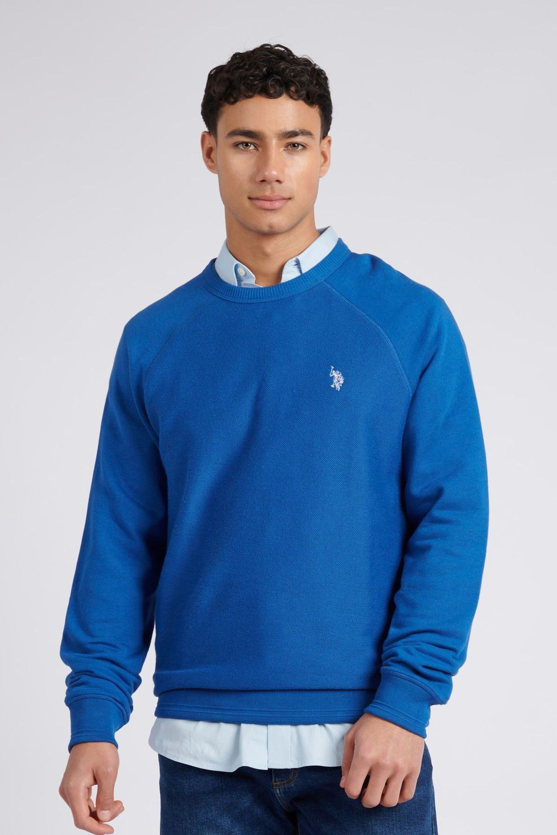 U.S. Polo Assn. Mens Blue Classic Fit Texture Reverse Sweatshirt - Image 1 of 3