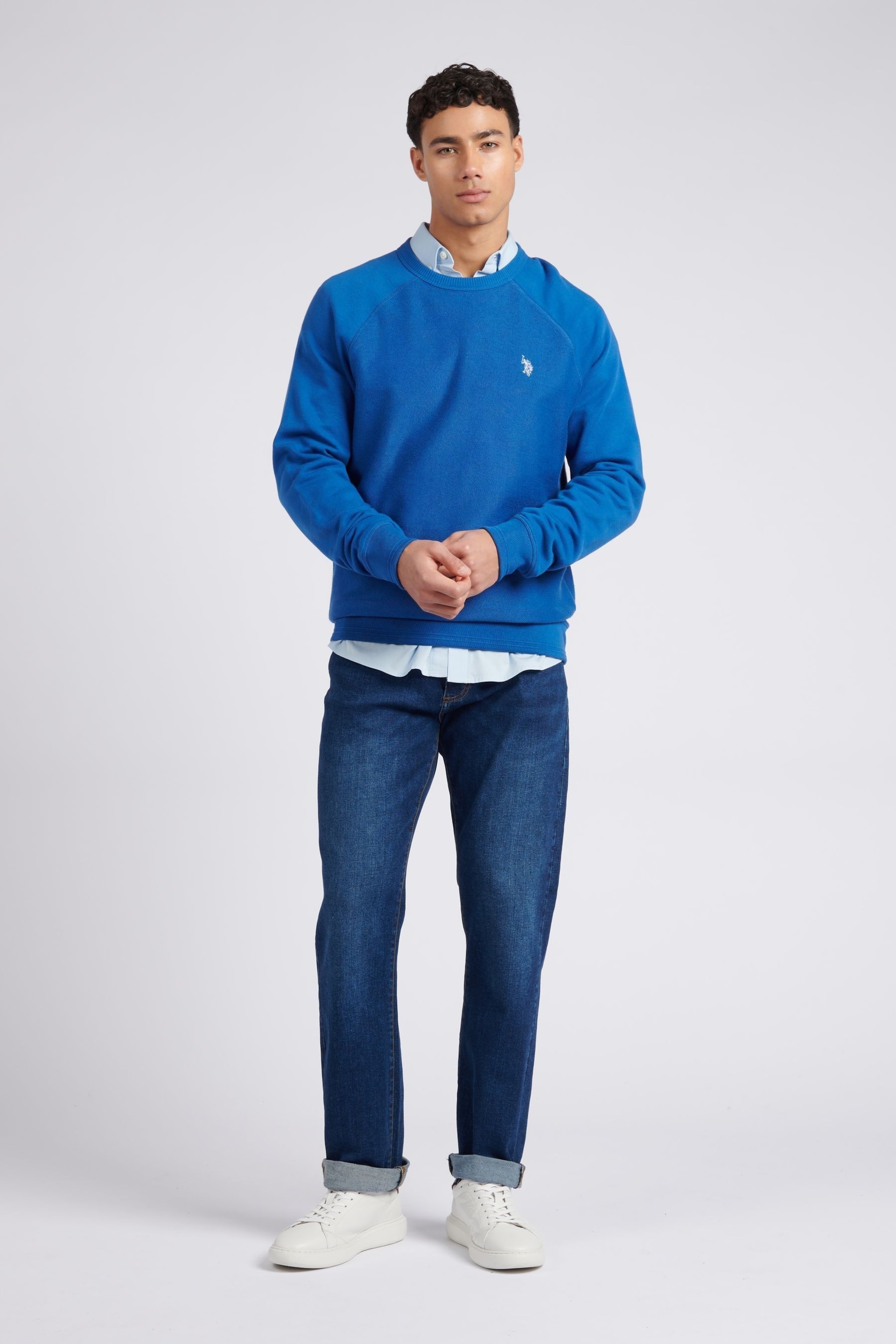 U.S. Polo Assn. Mens Blue Classic Fit Texture Reverse Sweatshirt - Image 3 of 3